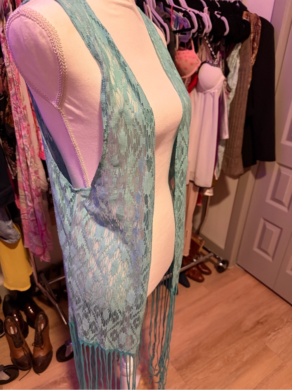 Crazy Train Aqua Lace Fringe Vest - Picture 3 of 9